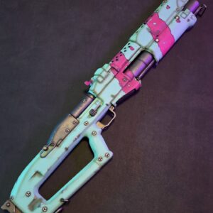 Rebecca's GUTS Shotgun Cyberpunk Edgerunners prop replica cyan and magenta finish